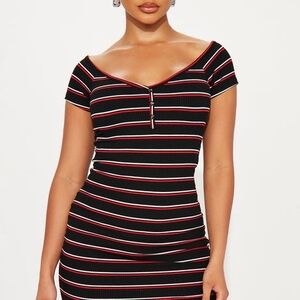 Black Striped Off-Shoulder Dress